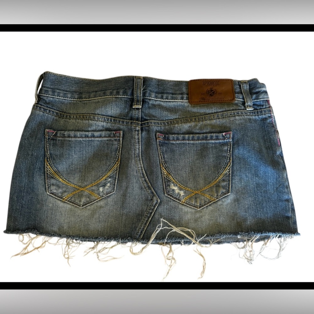 NWOT size 0 Vintage PINK Victoria's Secret Distressed Denim Extra Mini Skirt - Picture 3 of 8